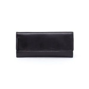 HOBO Black Leather Sadie Tri-fold Wallet Clutch with Dust Bag